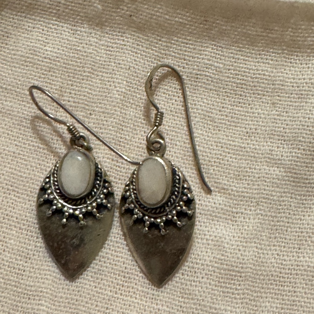 Sterling  Silver and Opal Dangle Earrings